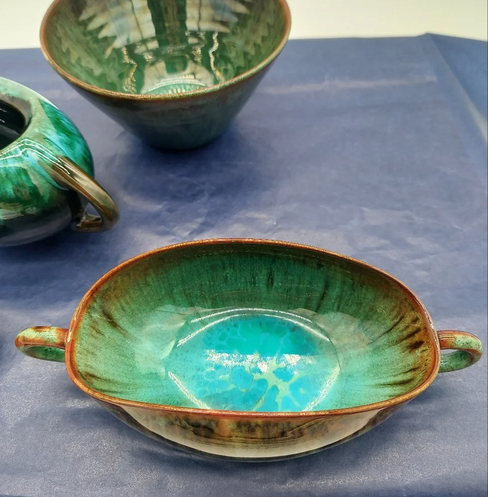 Bowl Sugar Open Sugar Blue Mountain Pottery Green Blue Redware Clay - Picture 4 of 9